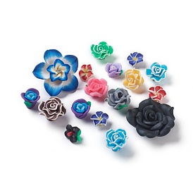 Hechos a mano de la arcilla del polímero de la flor cabujones, estilo mezclado, 19~42x11~16 mm