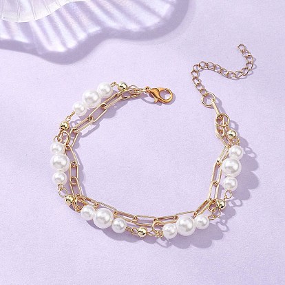 Многорядные браслеты из цепочек-скрепок из АБС-пластика с имитацией жемчуга и латуни для женщин