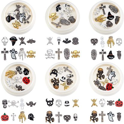 6 Juego de cabujones de aleación con temática de Halloween, clavos de arte de uñas, accesorios de la decoración del arte del clavo
