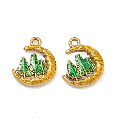 304 нержавеющей стальной эмали подвески, амулеты в виде луны и дерева, ионное покрытие (ip), реальный 18 k позолоченный