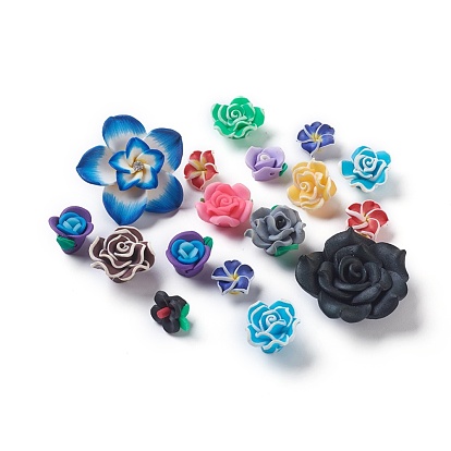 Hechos a mano de la arcilla del polímero de la flor cabujones, estilo mezclado, 19~42x11~16 mm