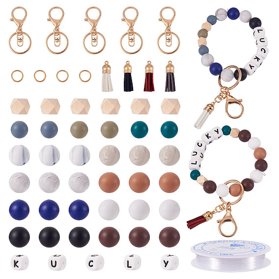 Сделай сам наборы для ключей, включая силиконовые шарики, Деревянные бусины, кисточка из искусственной замши