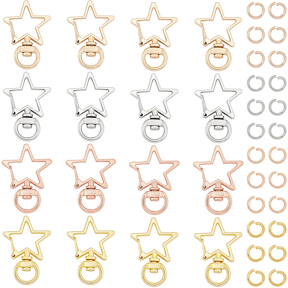 40 шт. 4 цвета, застежки-карабины из цинкового сплава в форме звезды, поворотный карабин-лобстер
