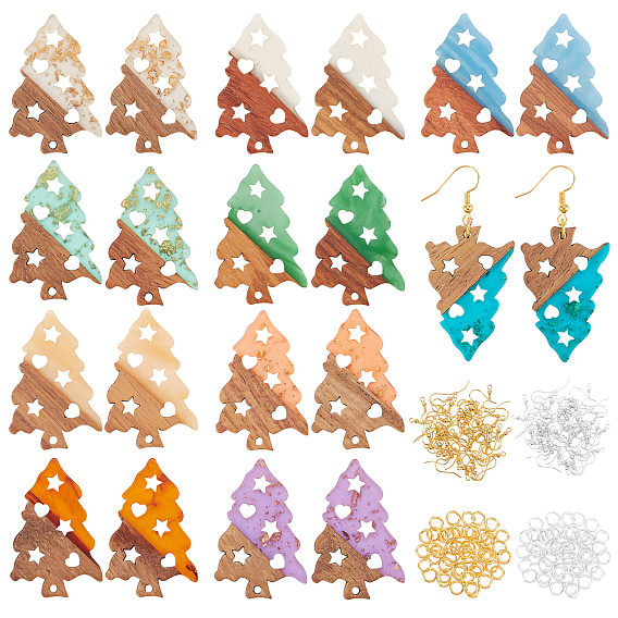 Наборы для изготовления сережек diy, 20 шт 10 цвета подвески из смолы и ореха, два тона, рождественская елка, 40 шт. 2 цветные латунные крючки для серег и 40 шт. 2 стильные латунные соединительные кольца
