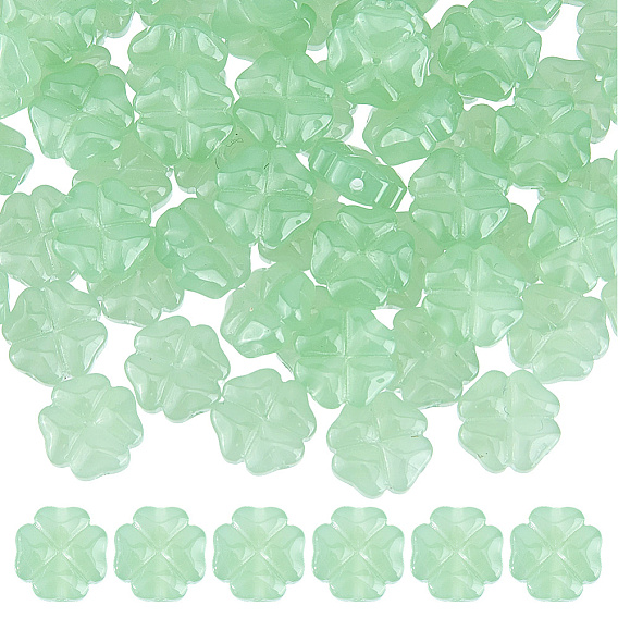 100Pcs Transparent Spray Painted Glass Beads, Clover