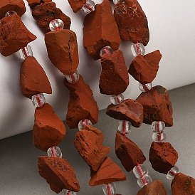 Natural Red Jasper Beads Strands, Raw Rough, Nuggets, with Seed Beads