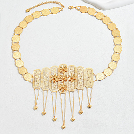 Цепочка из сплава в стиле бохо с цветочным принтом в виде монеты и кисточкой в форме сердца для женщин