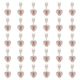 30шт. сплав роза горный хрусталь европейские подвески шармы, большой кулон дыра, сердце с раком молочной железы знак ленты узор