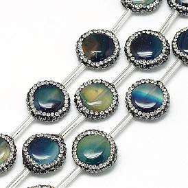 Natural Agate Rhinestone Beads, Dyed, Flat Round