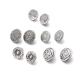 Boutons à tige en alliage à 1 trous, plat rond, argent antique