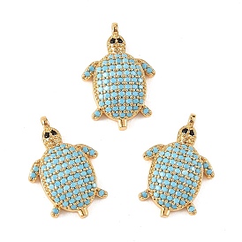 SHEGRACE Brass Synthetic Turquoise Pendants, Sea Turtle Charms, Cadmium Free & Lead Free & Nickel Free, Long-Lasting Plated