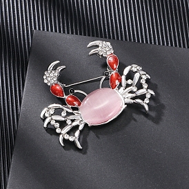 Crab Alloy Rhinestone Brooches, Sea Animal Brooches for Backpack Clothes