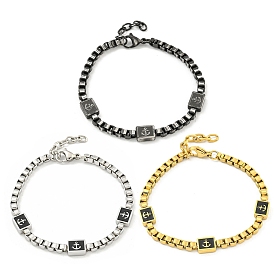 304 Stainless Steel Enamel Box Chain Anchor Link Bracelets for Women