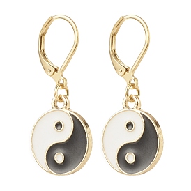 Boucles d'oreilles pendantes à levier en alliage yin yang, bijoux en laiton pour femmes, or
