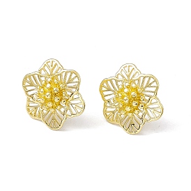 Rack Plating Brass Hollow Out Flower Stud Earrings for Women, Cadmium Free & Lead Free