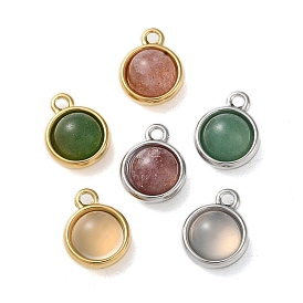 Gemstone Half Round Charms, with 304 Stainless Steel Findings