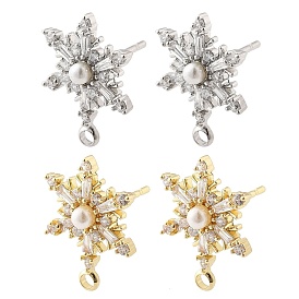 Латунные серьги-гвоздики из циркония, без кадмия, без никеля и без свинца, с имитацией жемчуга, снежинка