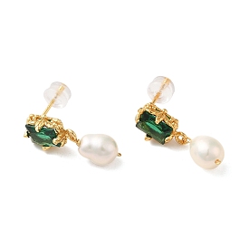 Sterling Silver Studs Earrings, with Natural Pearl,  Glass, Jewely for Women