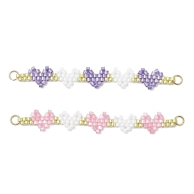 2 шт. 2 цвета бисерные сердечки из стекла Миюки, с 304 кольцами из нержавеющей стали, золотые