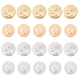 32шт 4 стиль латунные подвески, долговечный, подвески для монет, плоско-круглые