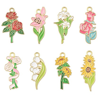 16 шт 8 стили подвески из сплава эмали, цветок, золотые
