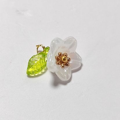 Acryl-Anhänger, Blumenanhänger mit Messingbeschlägen, golden