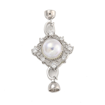 Стойка покрытие ромб латунь микропаве прозрачный кубический цирконий складные застежки, с искусственным жемчугом, долговечный, без свинца и без кадмия