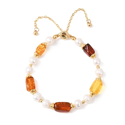 Регулируемые латунные цепочки и браслеты-слайдеры из натурального культивированного пресноводного жемчуга и янтаря для женщин, разнообразные