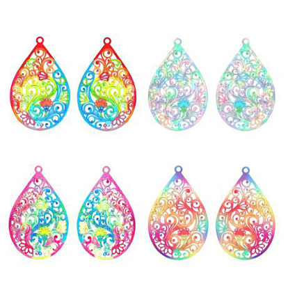 Окрашены распылением 430 филигранные большие подвески из нержавеющей стали, гравированные металлические украшения, слеза