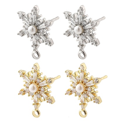 Латунные серьги-гвоздики из циркония, без кадмия, без никеля и без свинца, с имитацией жемчуга, снежинка