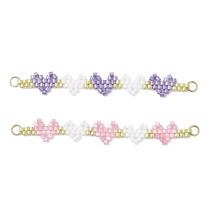 2 шт. 2 цвета бисерные сердечки из стекла Миюки, с 304 кольцами из нержавеющей стали, золотые