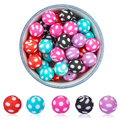 Wewaysmile 50 piezas 5 estilos 15 mm kit de fabricación de cuentas redondas de silicona, perlas de silicona a granel, cuentas redondas de silicona, para joyería artesanía collar guirnalda pulsera