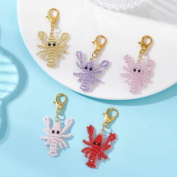 Подвеска в виде креветки из стеклянных бисеринок, с цинковым сплавом застежками омаров коготь