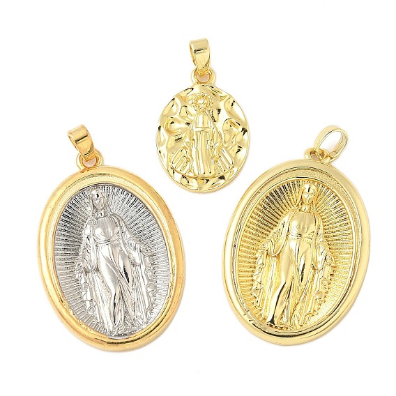 Латунные подвески, без кадмия и без свинца, религиозная тема, овальные с рисунками " virgin mary"