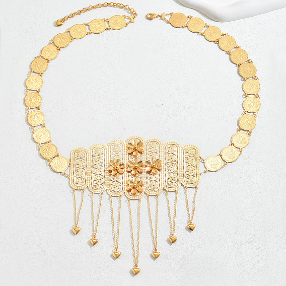 Цепочка из сплава в стиле бохо с цветочным принтом в виде монеты и кисточкой в форме сердца для женщин