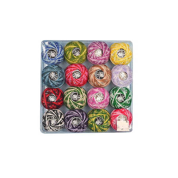 16 мотки 16 цвета сегментов, размер окрашенных 8 нитки для вязания крючком, Мерсеризованная хлопчатобумажная пряжа для ручного вязания кружев.