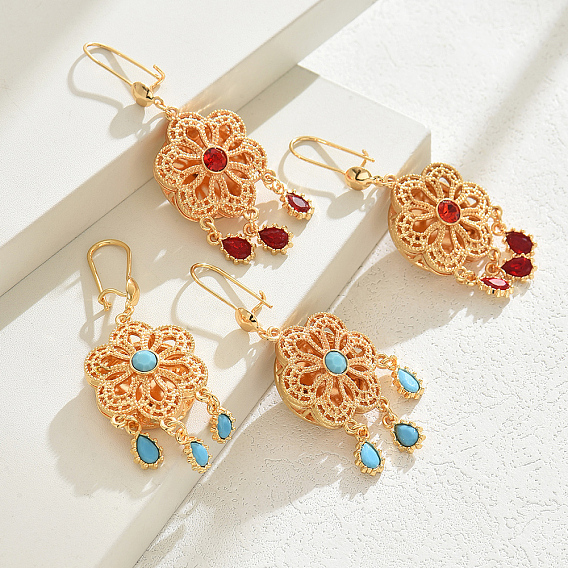 Серьги-кольца с кисточками из кубического циркония из сплава, золотые