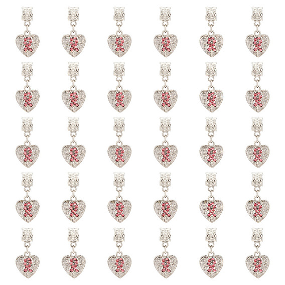 30шт. сплав роза горный хрусталь европейские подвески шармы, большой кулон дыра, сердце с раком молочной железы знак ленты узор