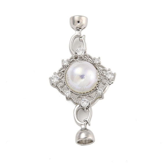 Стойка покрытие ромб латунь микропаве прозрачный кубический цирконий складные застежки, с искусственным жемчугом, долговечный, без свинца и без кадмия