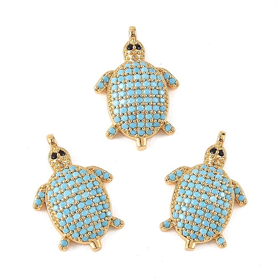 SHEGRACE Brass Synthetic Turquoise Pendants, Sea Turtle Charms, Cadmium Free & Lead Free & Nickel Free, Long-Lasting Plated