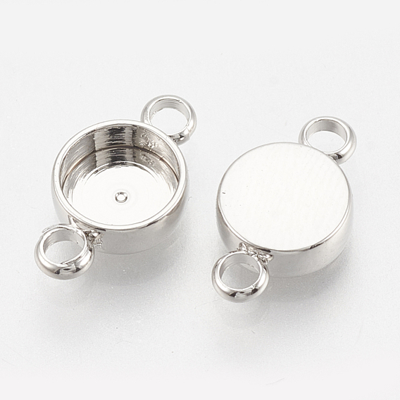 Латуни кабошон параметры соединителя, чашки безель с краями, плоско-круглые, без никеля , Реальная платина