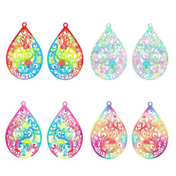 Окрашены распылением 430 филигранные большие подвески из нержавеющей стали, гравированные металлические украшения, слеза