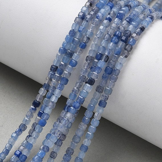 Нити из бусин авантюрина синего цвета, окрашенных и подвергнутых термической обработке натуральными красителями., граненые, кубические