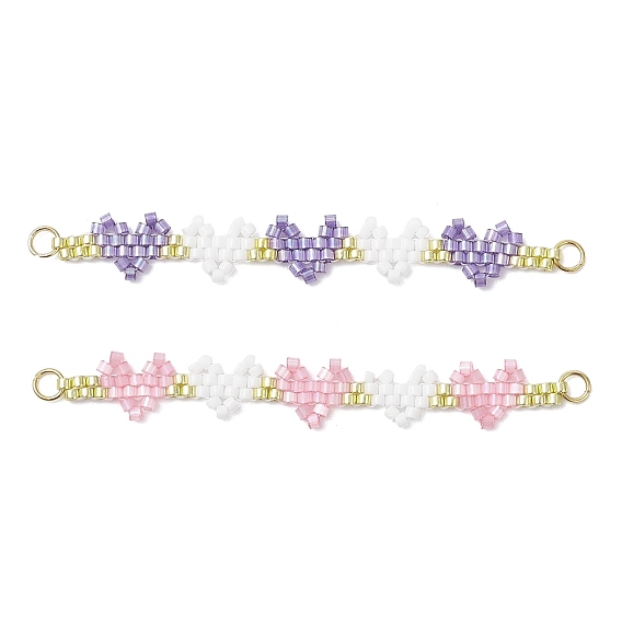 2 шт. 2 цвета бисерные сердечки из стекла Миюки, с 304 кольцами из нержавеющей стали, золотые