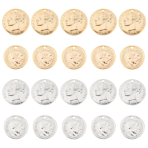 32шт 4 стиль латунные подвески, долговечный, подвески для монет, плоско-круглые