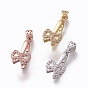 Brass Ice Pick Pinch Bails, with Cubic Zirconia, Bowknot, Clear