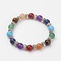Natural & Synthetic Gemstone Beaded Stretch Bracelets, with Alloy Spacer Beads