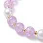 Imitation Pearl Glass & Acrylic Round Beaded Stretch Bracelets, with Alloy Bowknot Charms