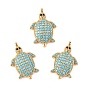 SHEGRACE Brass Synthetic Turquoise Pendants, Sea Turtle Charms, Cadmium Free & Lead Free & Nickel Free, Long-Lasting Plated