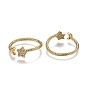Adjustable Brass Micro Pave Clear Cubic Zirconia Cuff Rings, Open Rings, Long-Lasting Plated, Star & Moon